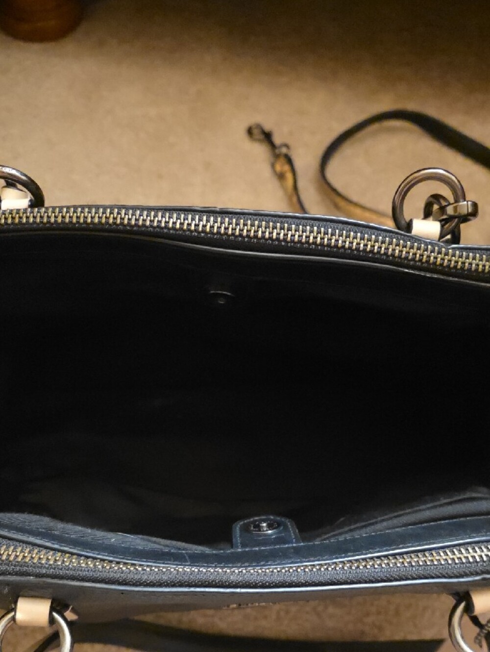 Coach Black Leather Tote with Snake-Print Panels - Picture 4 of 4